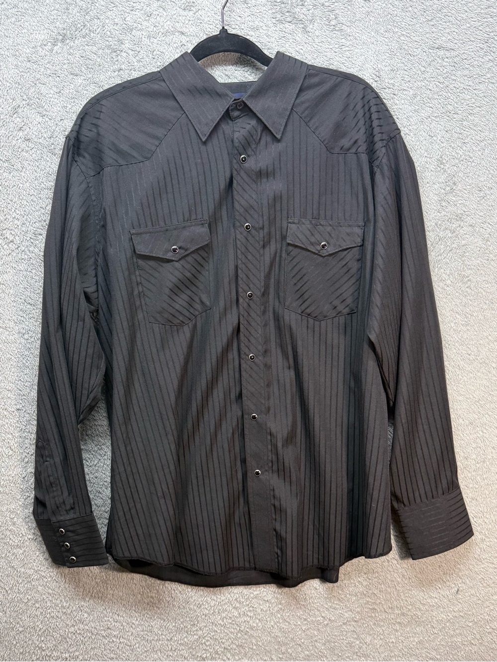 Wrangler Sport Men's Black Shadow Dobby Stripe Western Snap Shirt